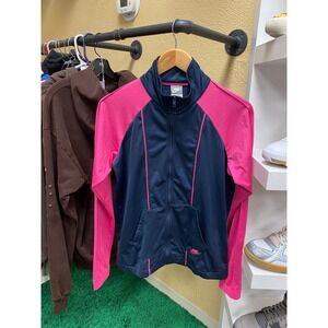 Nike Sportswear Full Zip Track‎ Jacket Girls Large 12-14 Navy Blue Pink Raglan